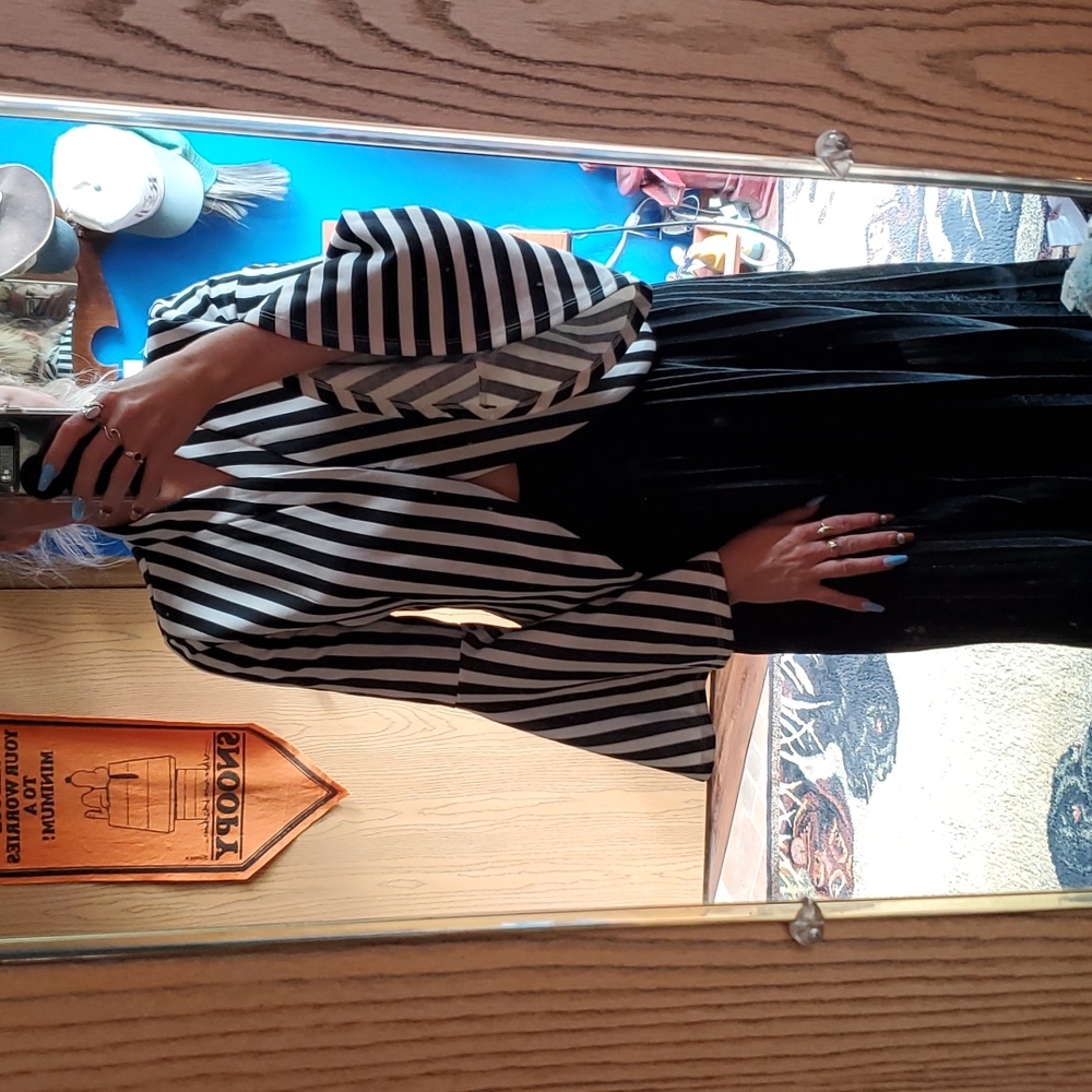 Black and white bell sleeved blazer